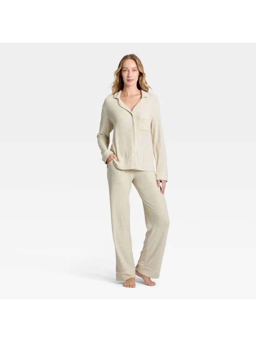 Women Cozy Ribbed Notch Collar Long Sleeve Shirt and Pants Pajama Set Size 4X